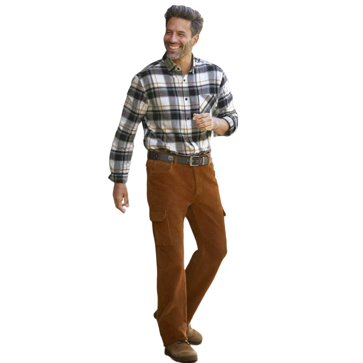 Light Brown - Side - Atlas For Men Mens Corduroy Cargo Trousers