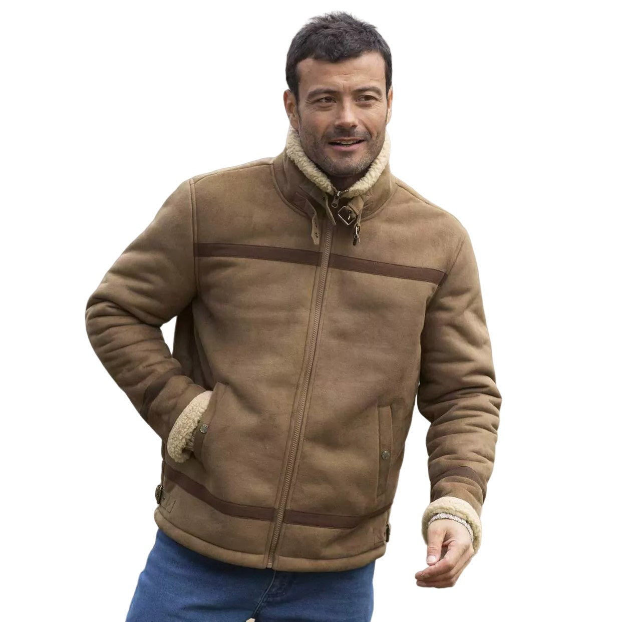 Camel - Back - Atlas For Men Mens Faux Suede Sherpa Lined Padded Jacket