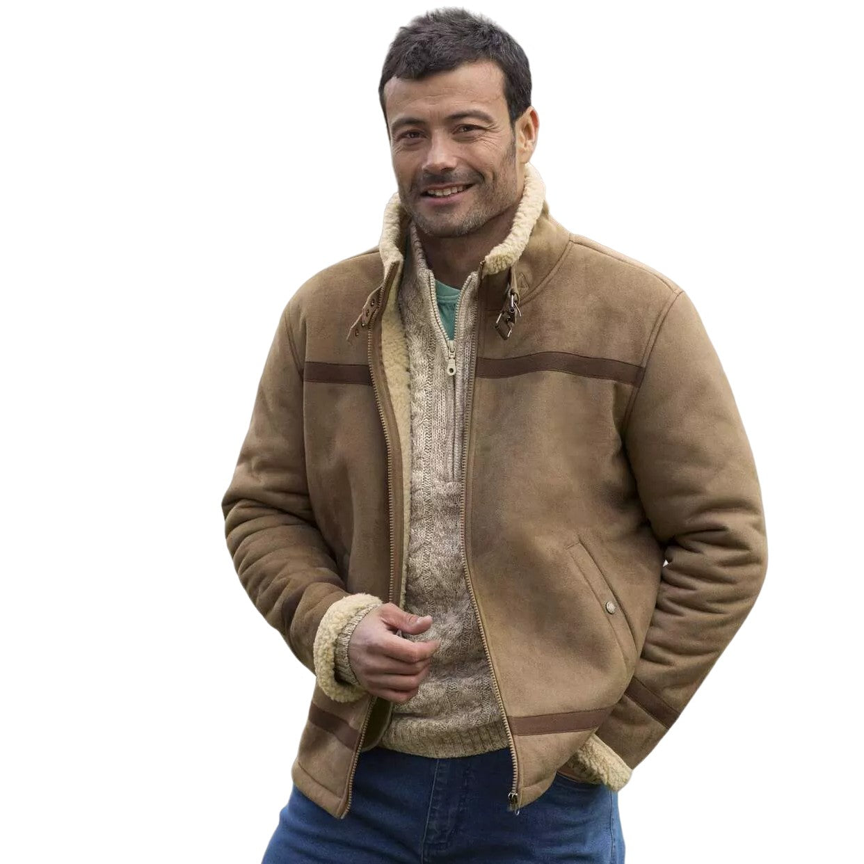 Camel - Side - Atlas For Men Mens Faux Suede Sherpa Lined Padded Jacket