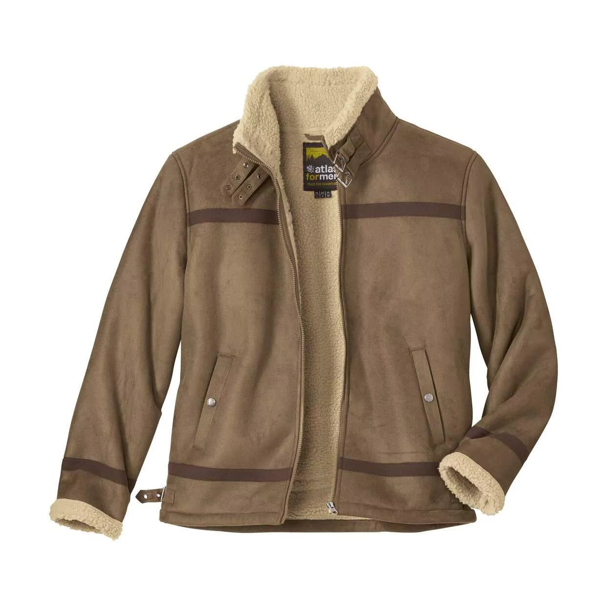Camel - Front - Atlas For Men Mens Faux Suede Sherpa Lined Padded Jacket