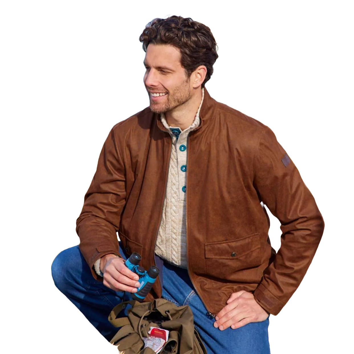 Brown - Back - Atlas For Men Mens Faux Suede Jacket
