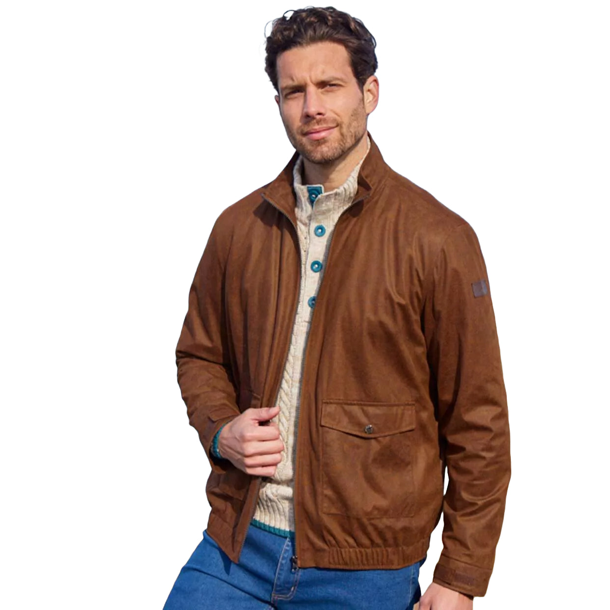 Brown - Side - Atlas For Men Mens Faux Suede Jacket