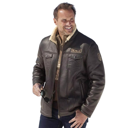 Brown-Cream - Back - Atlas For Men Mens Aviator Faux Suede Jacket