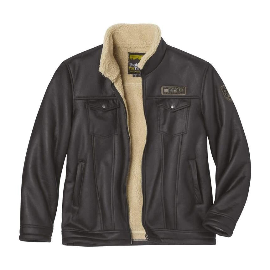 Brown-Cream - Front - Atlas For Men Mens Aviator Faux Suede Jacket
