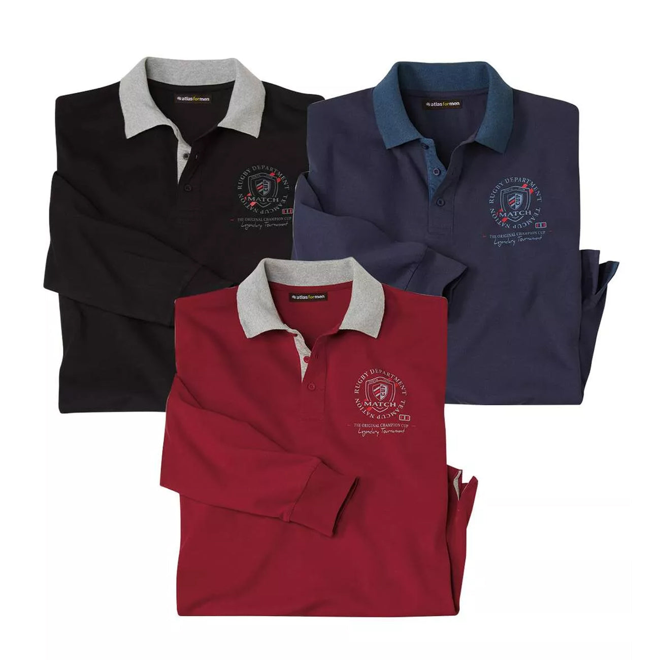 Black-Burgundy-Navy Blue - Front - Atlas For Men Mens Classic Polo Shirt (Pack Of 3)