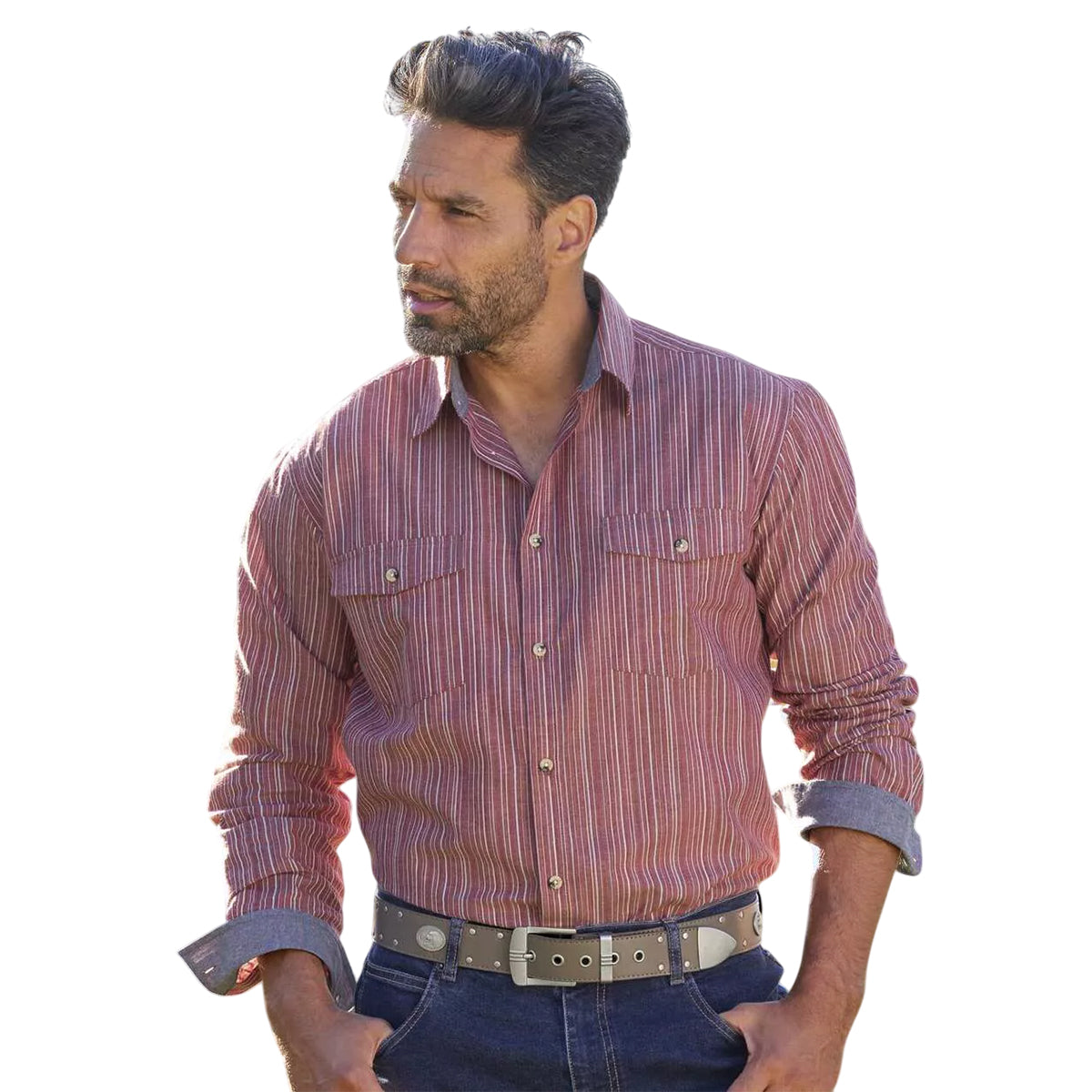 Burgundy - Back - Atlas For Men Mens Striped Poplin Shirt