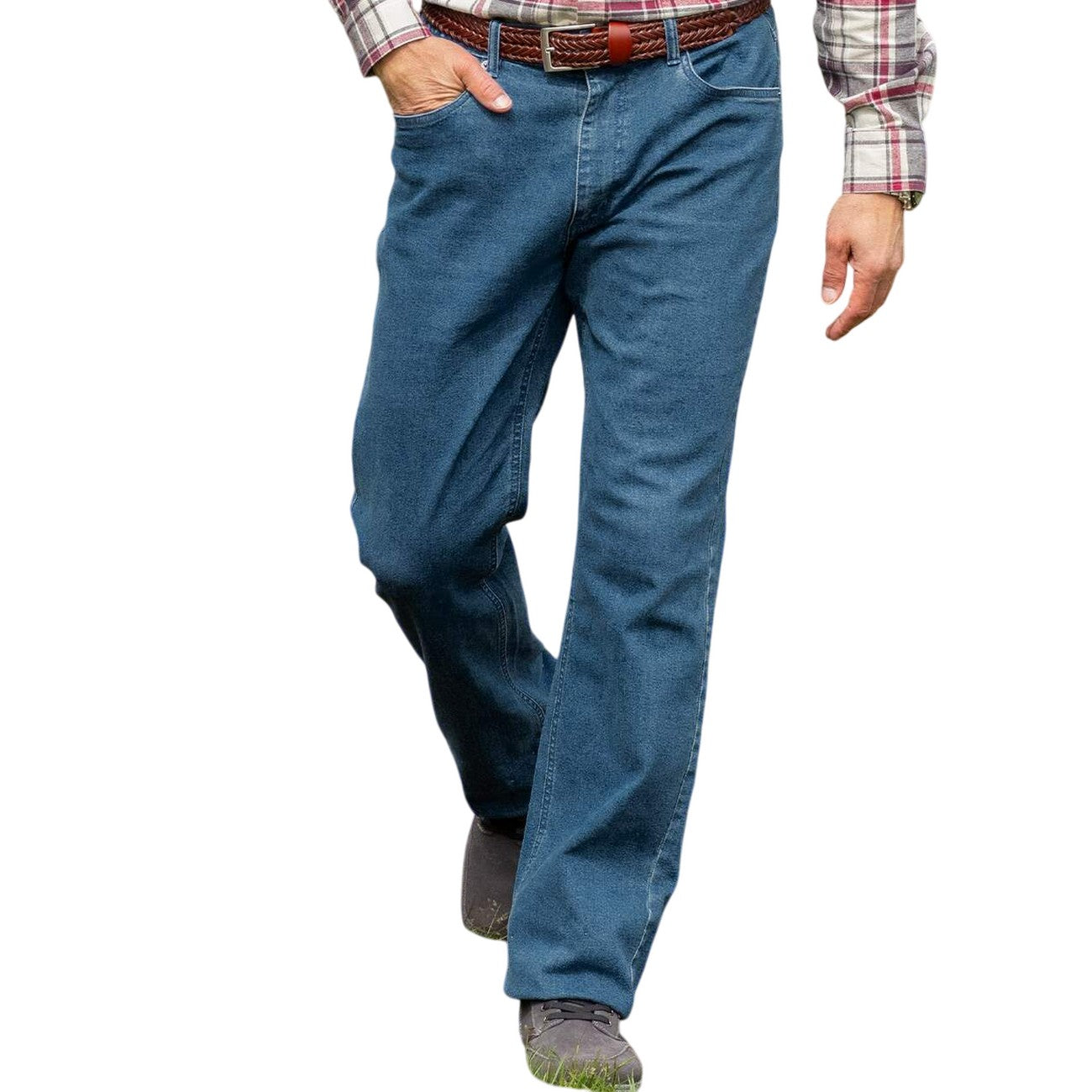 Blue - Front - Atlas For Men Mens Denim Part Elasticated Jeans