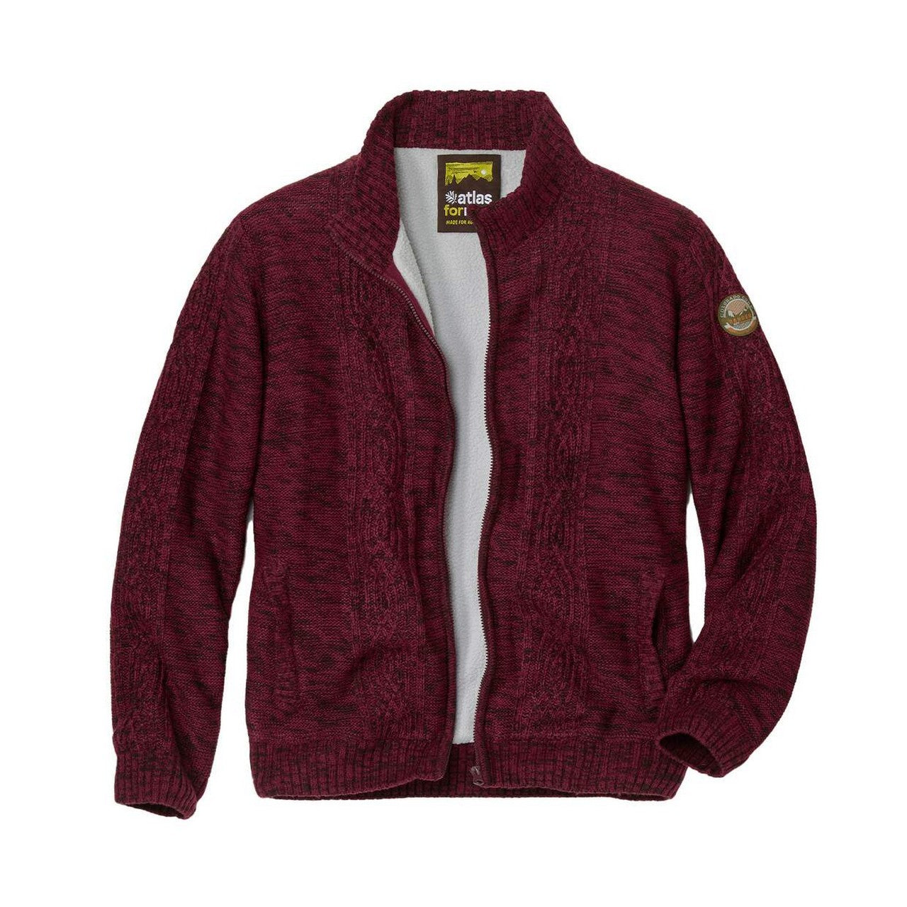 Burgundy - Front - Atlas For Men Mens Knitted Fleece Lined Jacket