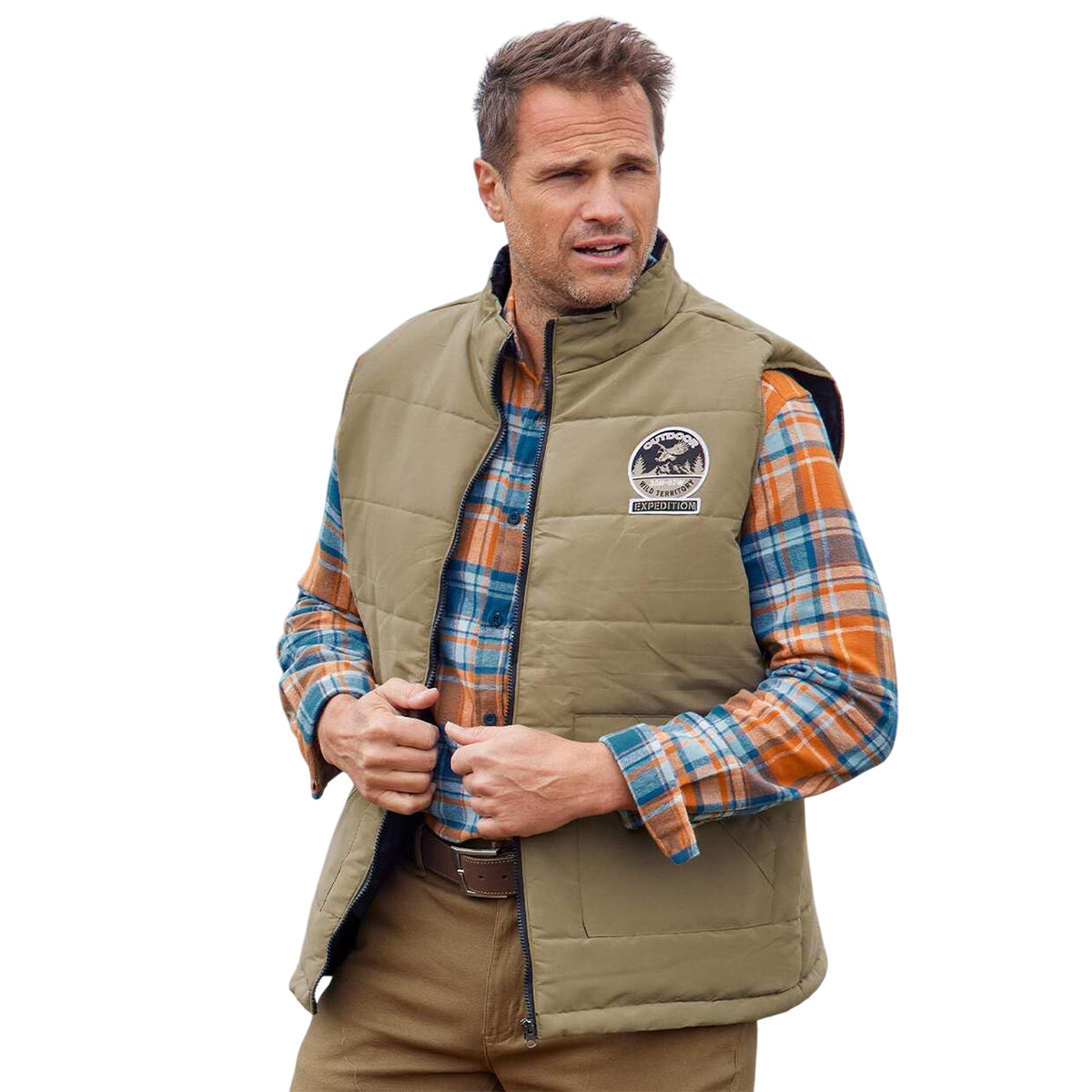 Taupe - Back - Atlas For Men Mens Quilted Gilet