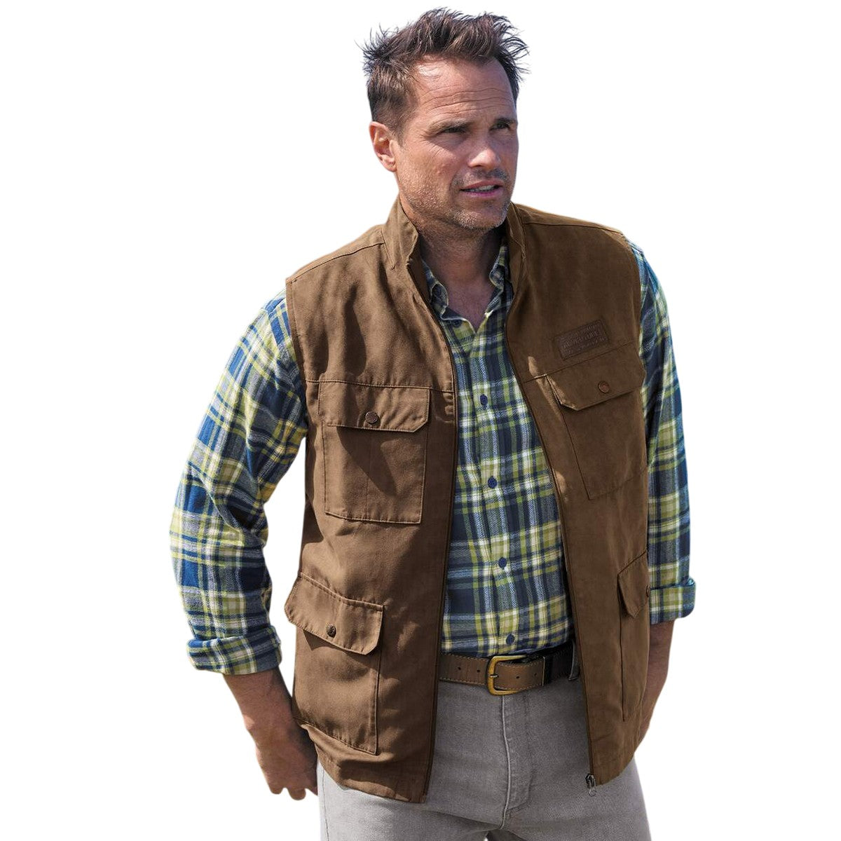 Brown - Side - Atlas For Men Mens Faux Suede Gilet