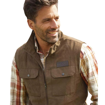 Brown - Back - Atlas For Men Mens Faux Suede Gilet