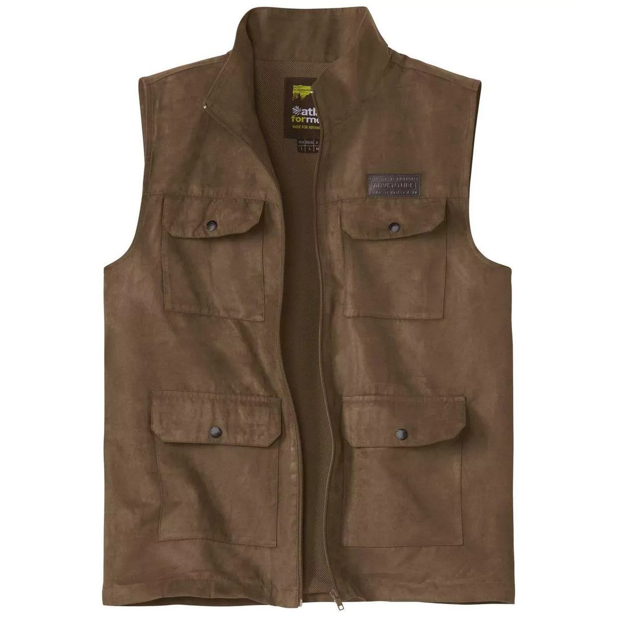 Brown - Front - Atlas For Men Mens Faux Suede Gilet