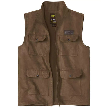 Brown - Front - Atlas For Men Mens Faux Suede Gilet