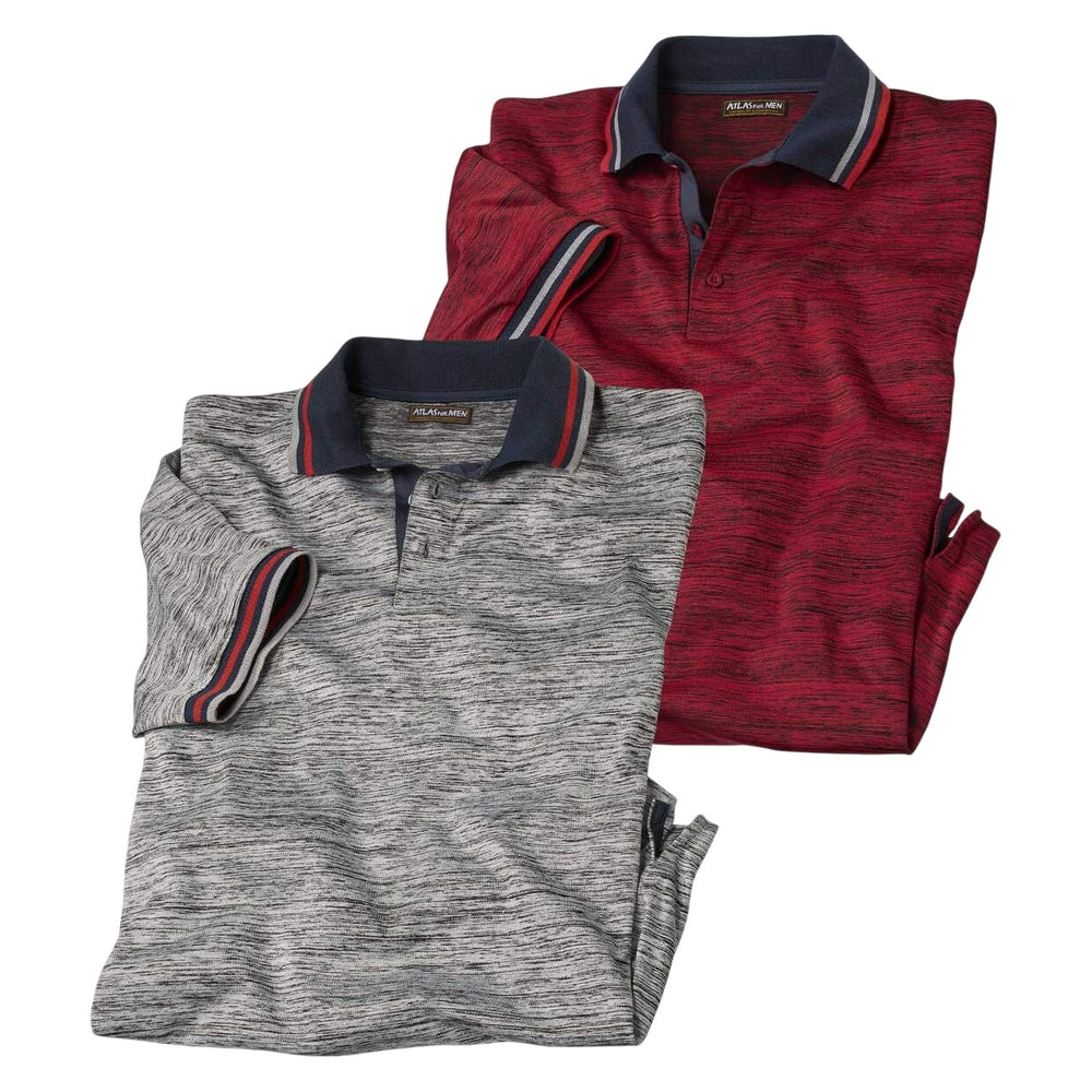 Light Grey-Red - Front - Atlas For Men Mens Jersey Polo Shirt (Pack of 2)