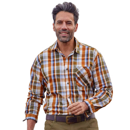 Brown-Blue-Orange - Back - Atlas For Men Mens Checked Poplin Shirt