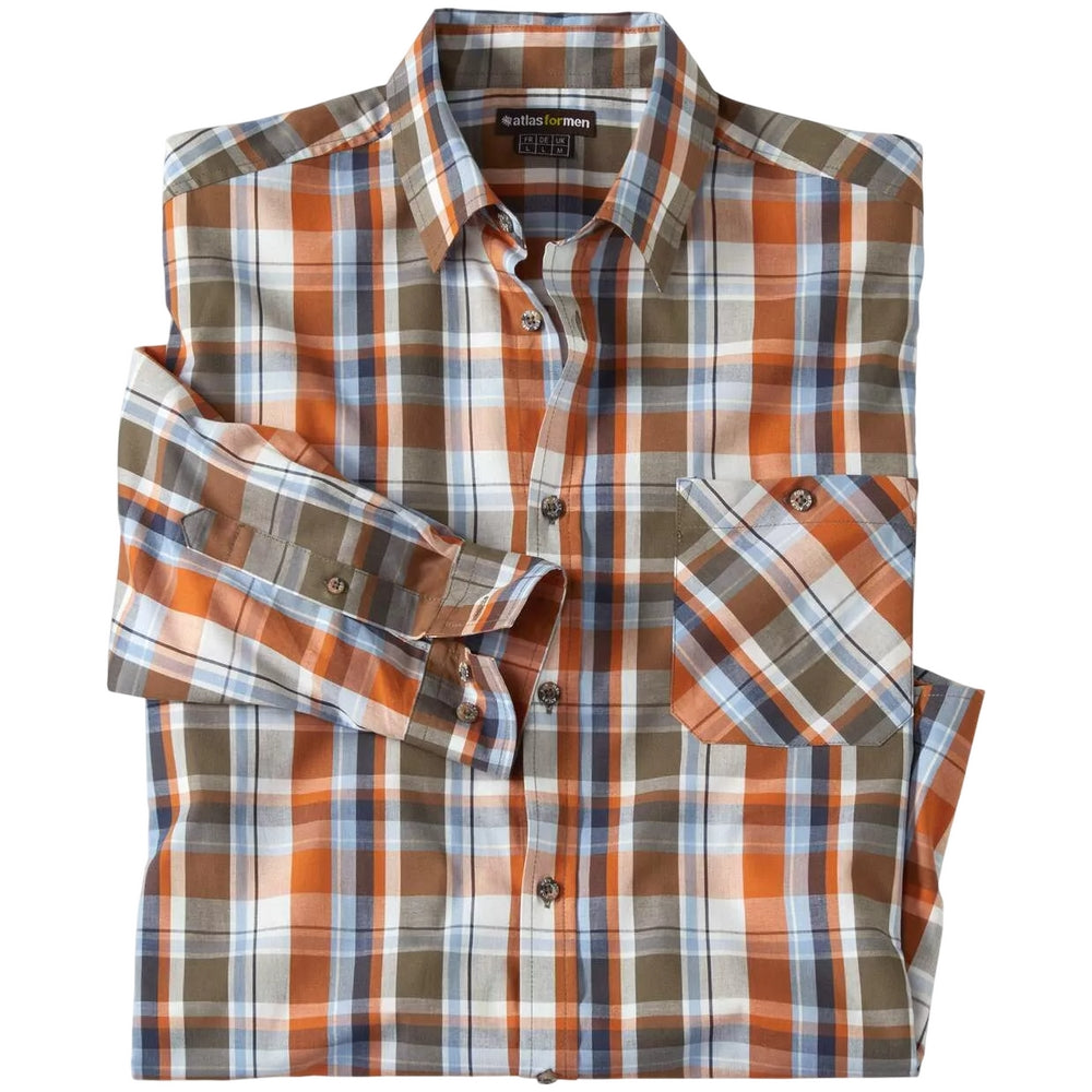 Brown-Blue-Orange - Front - Atlas For Men Mens Checked Poplin Shirt