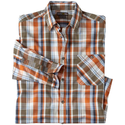 Brown-Blue-Orange - Front - Atlas For Men Mens Checked Poplin Shirt