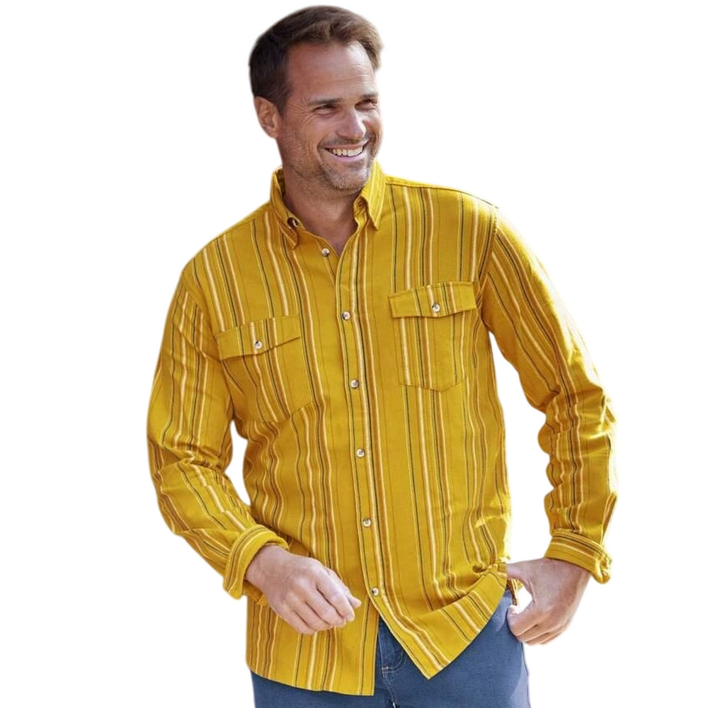 Ochre - Front - Atlas For Men Mens Striped Flannel Shirt