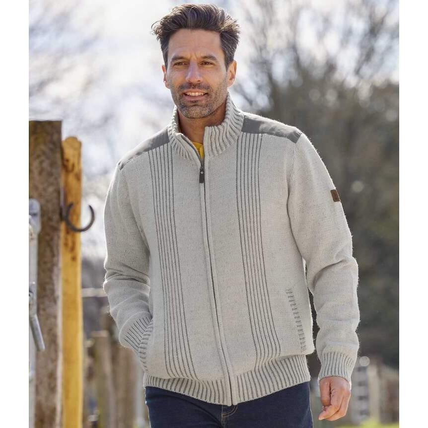 Grey - Back - Atlas For Men Mens Knitted Full Zip Jacket