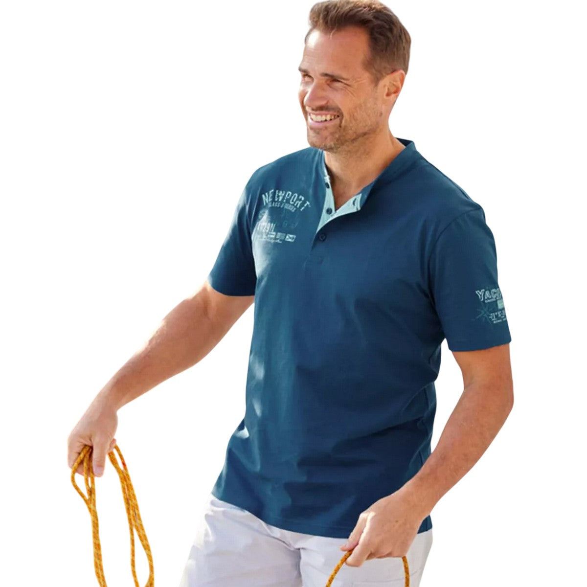 Blue-Turquoise - Side - Atlas For Men Mens Henley T-Shirt (Pack of 2)