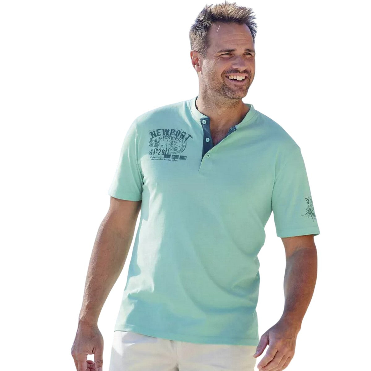 Blue-Turquoise - Back - Atlas For Men Mens Henley T-Shirt (Pack of 2)