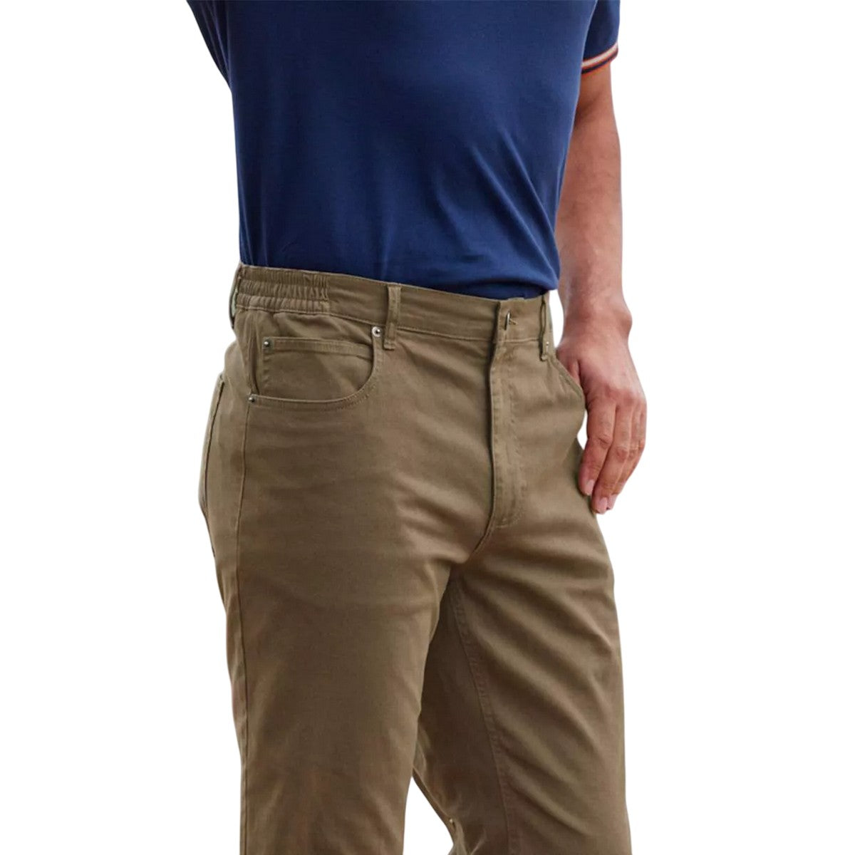 Brown - Side - Atlas For Men Mens Elasticated Waist Regular Trousers