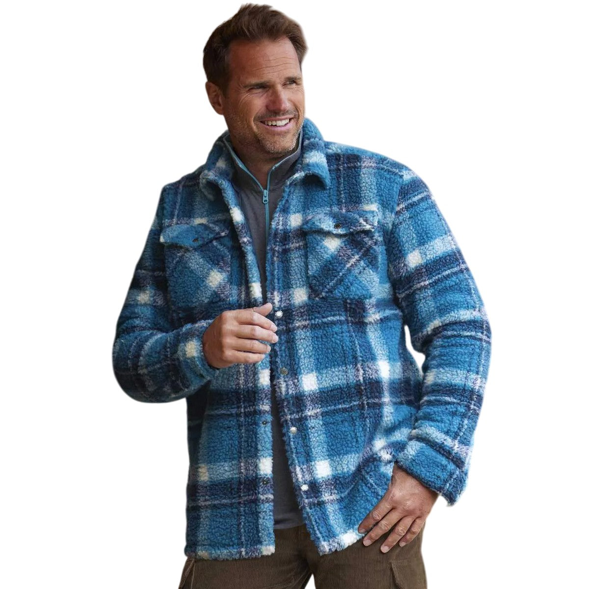 Mallard Blue-Navy-Ecru - Lifestyle - Atlas For Men Mens Checked Sherpa Overshirt