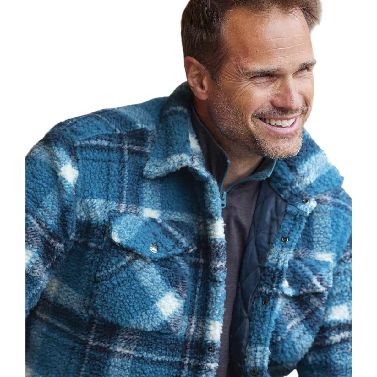Mallard Blue-Navy-Ecru - Back - Atlas For Men Mens Checked Sherpa Overshirt