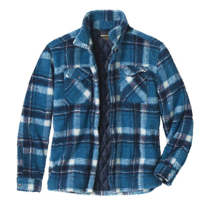 Mallard Blue-Navy-Ecru - Front - Atlas For Men Mens Checked Sherpa Overshirt