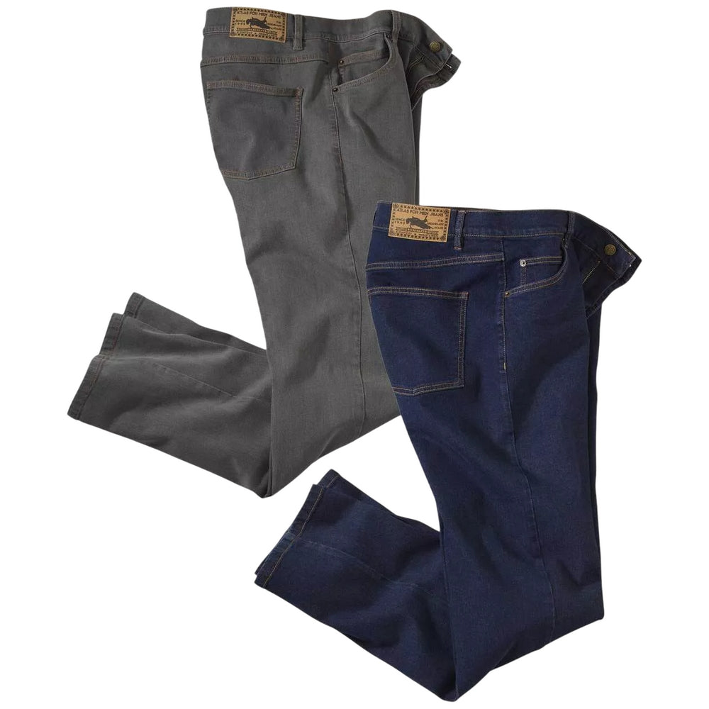 Grey-Blue - Front - Atlas For Men Mens Stretch Regular Jeans (Pack of 2)