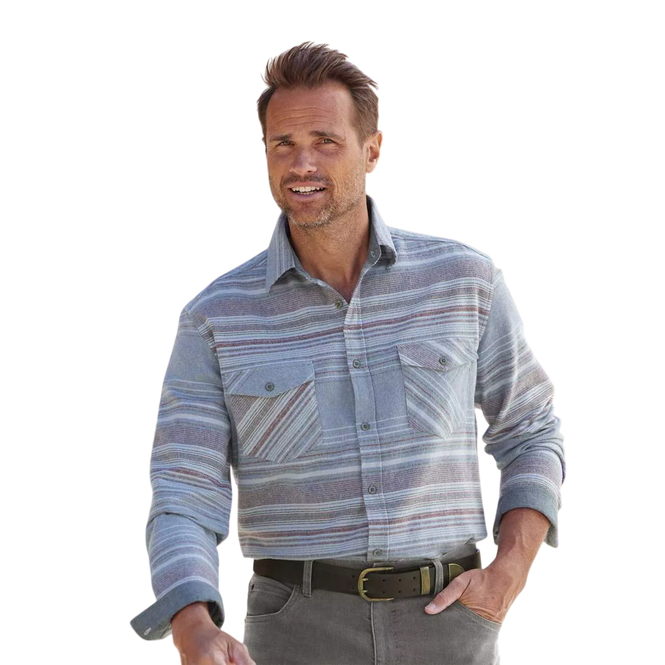 Blue-Burgundy - Back - Atlas For Men Mens Striped Flannel Shirt