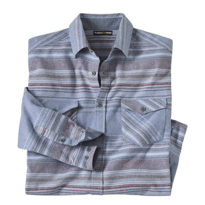 Blue-Burgundy - Front - Atlas For Men Mens Striped Flannel Shirt