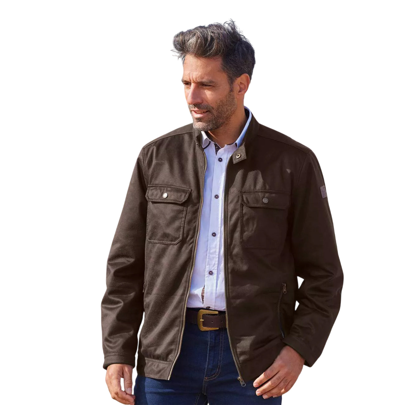 Brown - Back - Atlas For Men Mens Faux Suede Water Repellent Jacket