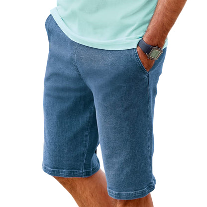 Blue - Back - Atlas For Men Mens Denim Stretch Casual Shorts