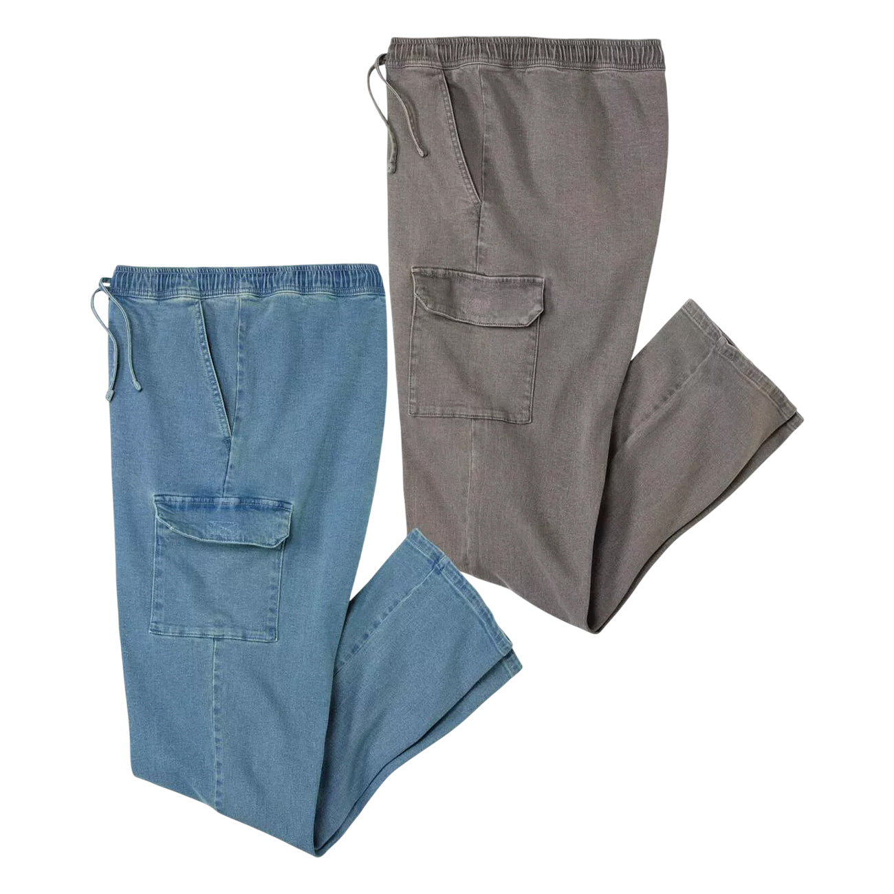 Blue Grey - Front - Atlas For Men Mens Denim Cargo Trousers (Pack of 2)