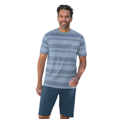 Blue - Back - Atlas For Men Mens Patterned Short Pyjama Set