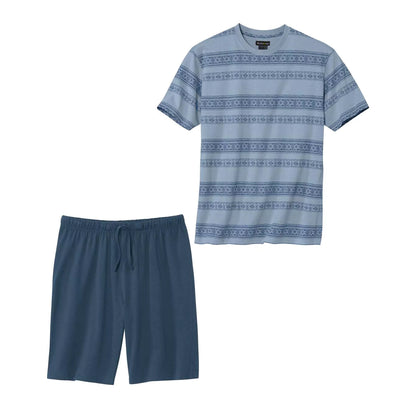 Blue - Front - Atlas For Men Mens Patterned Short Pyjama Set