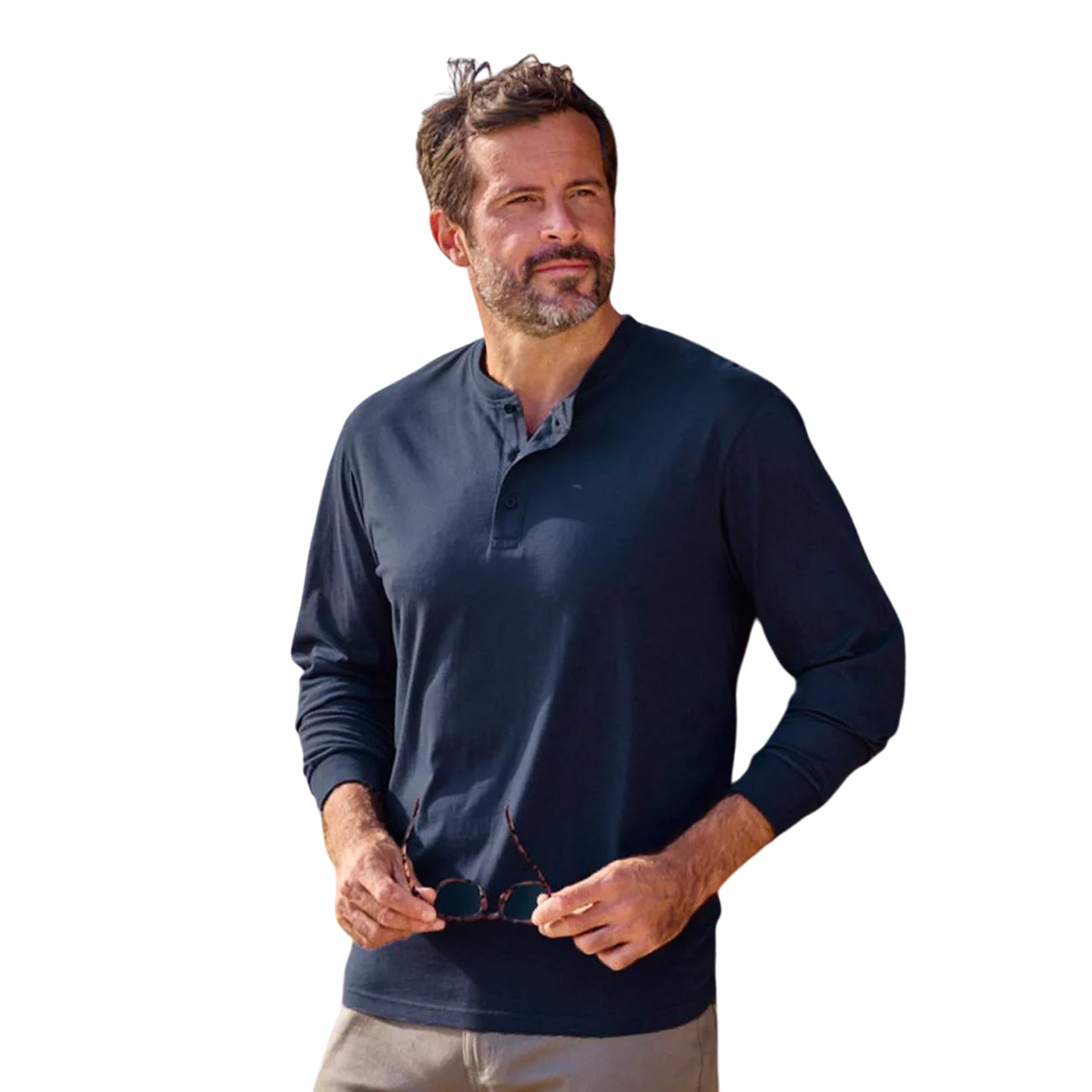 Navy-Ecru - Back - Atlas For Men Mens Plain Henley T-Shirt (Pack Of 2)