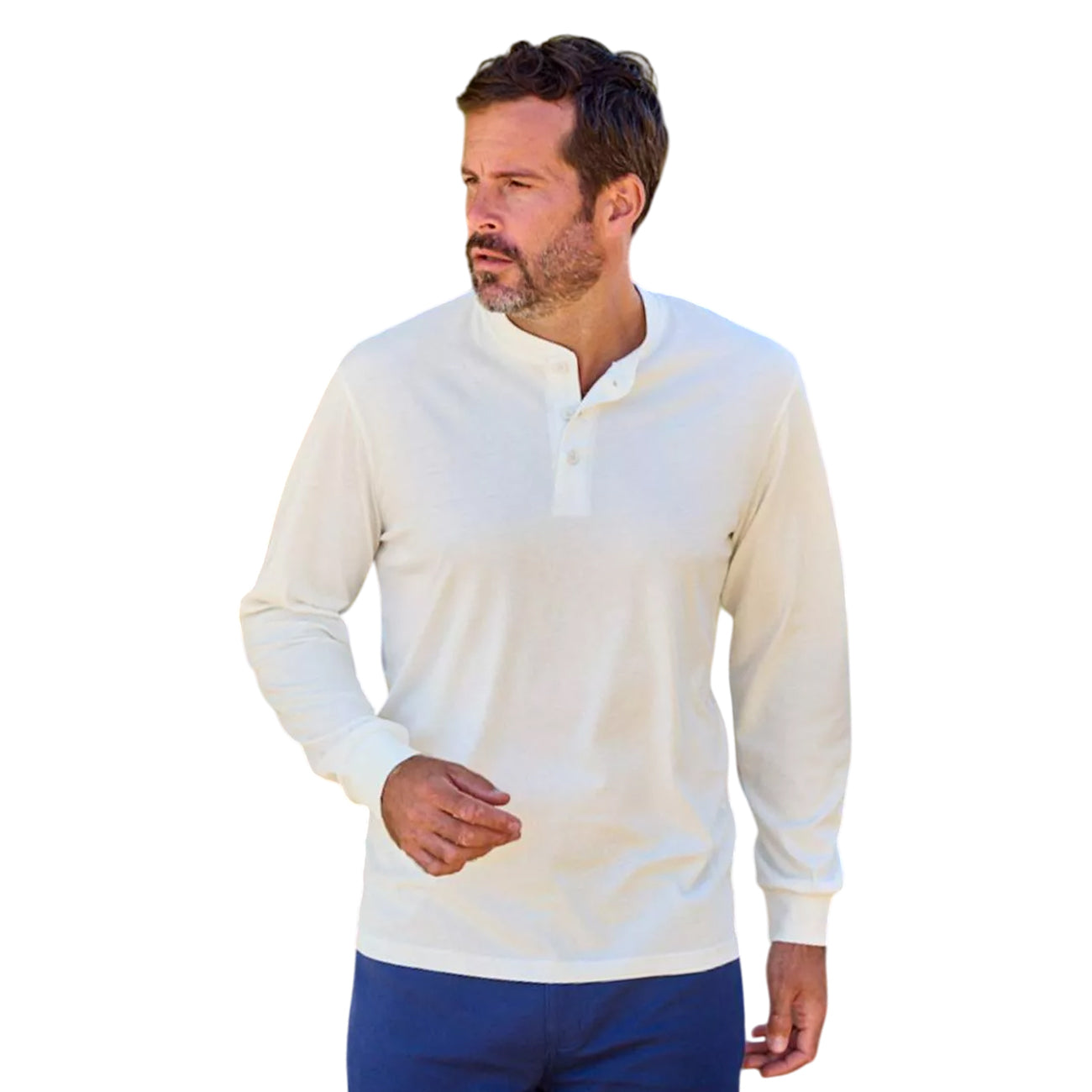 Navy-Ecru - Side - Atlas For Men Mens Plain Henley T-Shirt (Pack Of 2)