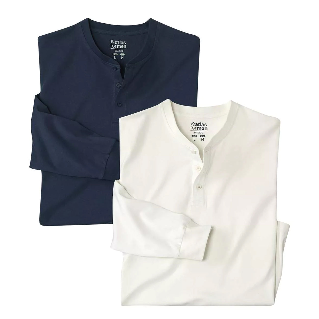 Navy-Ecru - Front - Atlas For Men Mens Plain Henley T-Shirt (Pack Of 2)