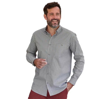 Grey-White - Back - Atlas For Men Mens Striped Poplin Shirt
