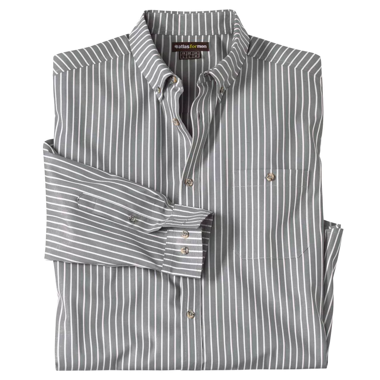 Grey-White - Front - Atlas For Men Mens Striped Poplin Shirt