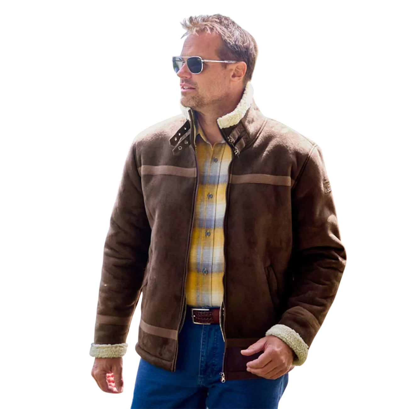Brown - Back - Atlas For Men Mens Faux Suede Sherpa Lined Jacket