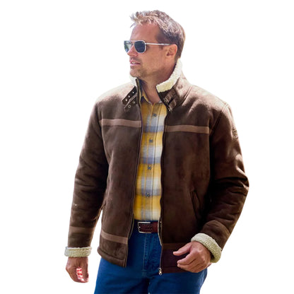 Brown - Back - Atlas For Men Mens Faux Suede Sherpa Lined Jacket