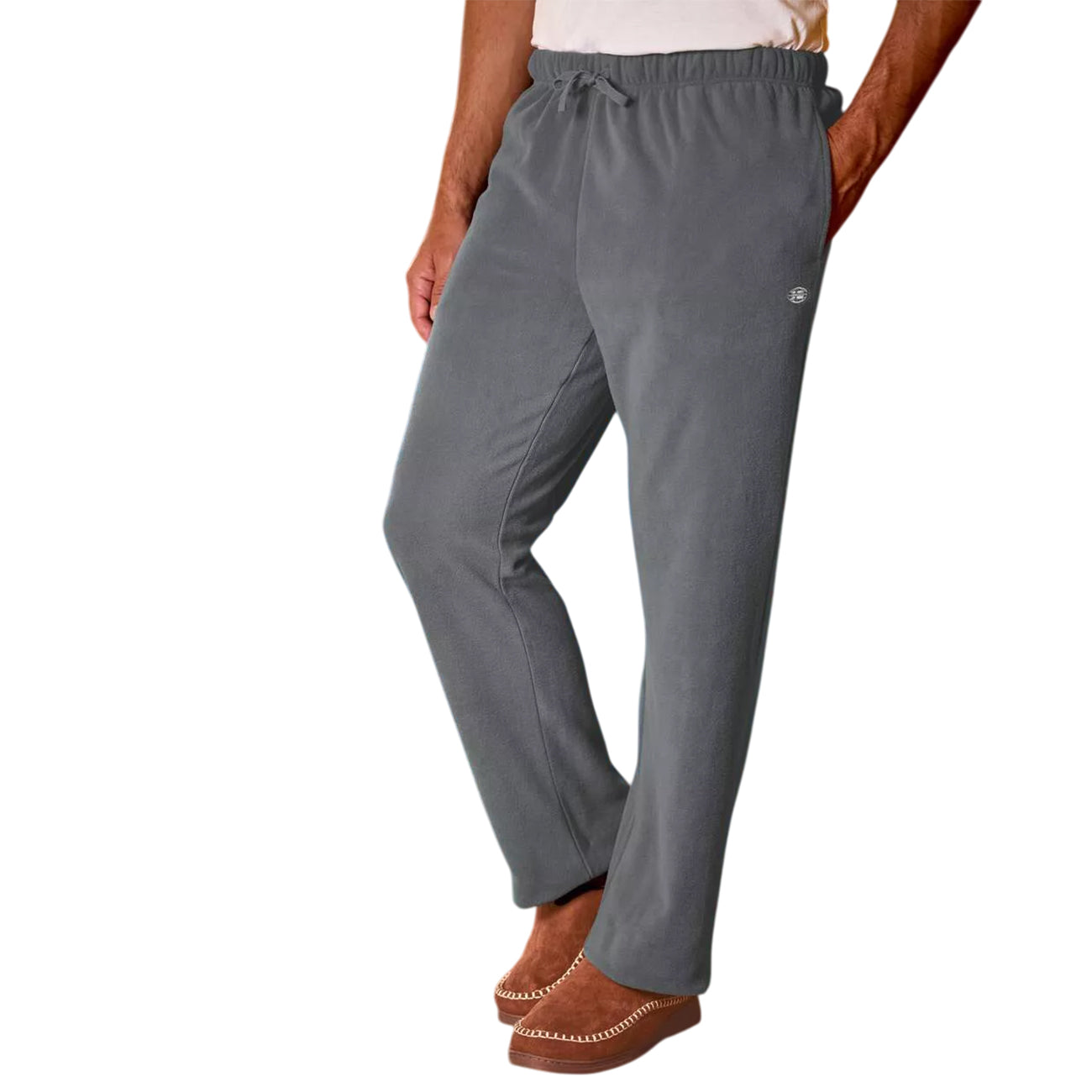 Grey - Back - Atlas For Men Mens Microfleece Elasticated Waist Jogging Bottoms