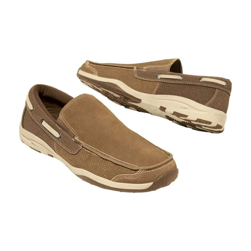 Light Brown - Side - Atlas For Men Mens Split Leather Elasticated Moccasins
