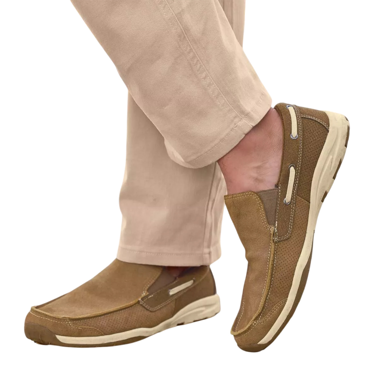 Light Brown - Lifestyle - Atlas For Men Mens Split Leather Elasticated Moccasins