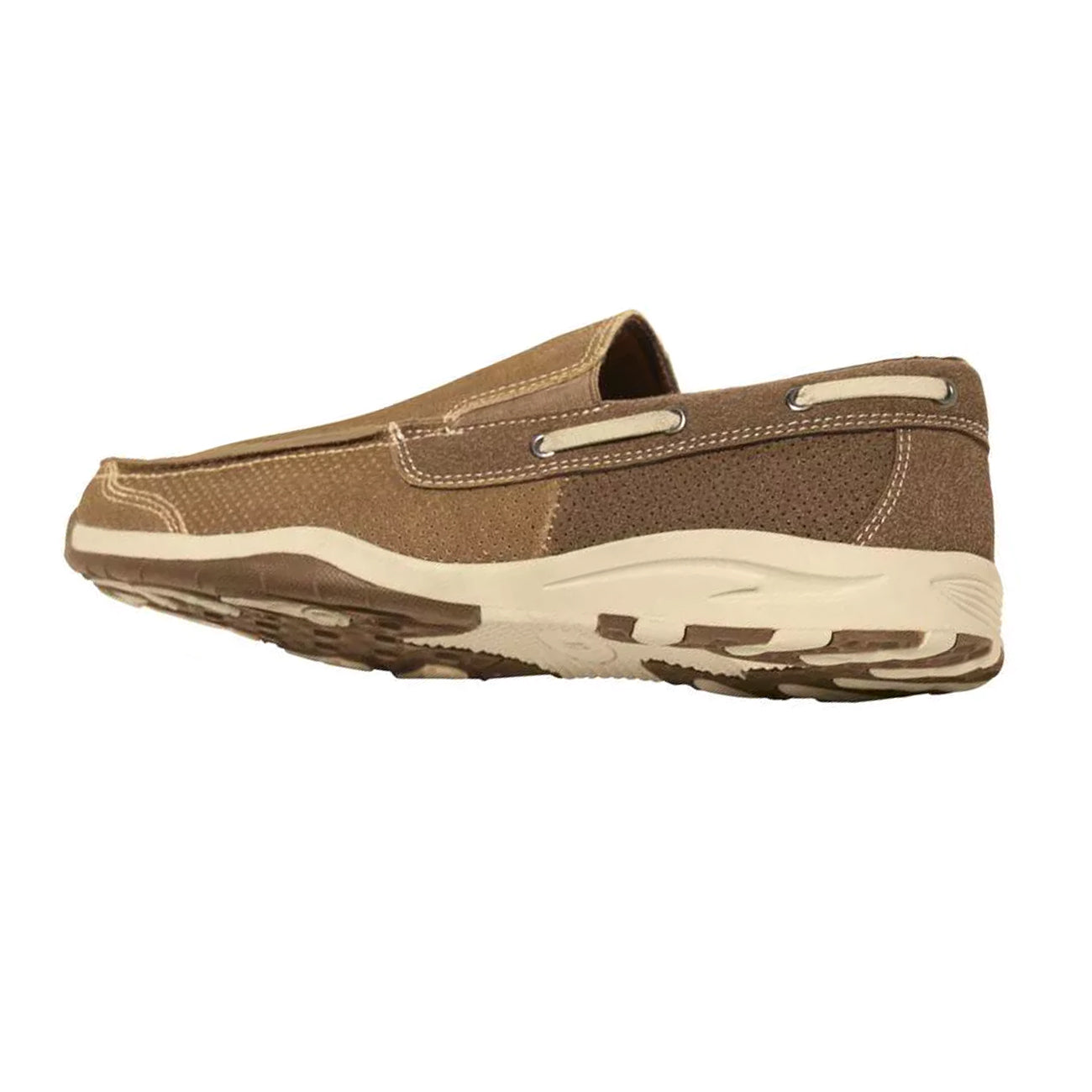 Light Brown - Back - Atlas For Men Mens Split Leather Elasticated Moccasins