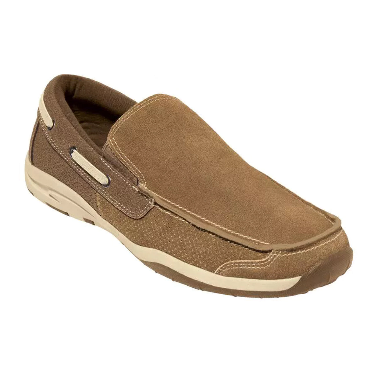 Light Brown - Front - Atlas For Men Mens Split Leather Elasticated Moccasins
