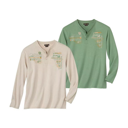 Green-Beige - Front - Atlas For Men Mens Adventurer Long-Sleeved Top (Pack of 2)